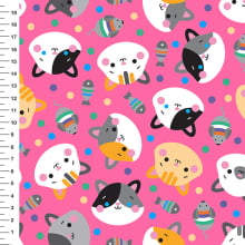 Sintético Doll Gatinhos e Ratinhos Fundo Pink - Meia Tigela 50cm x 1,36mt