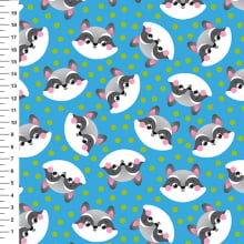 Sintético Doll Guaxinim Poá Fundo Azul - Meia Tigela 50cm x 1,36mt Sintético Doll Guaxinim Poá Fundo Azul - Meia Tigela 50cm x 1,36mt