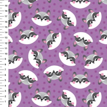 Sintético Doll Guaxinim Poá Fundo Lilás - Meia Tigela 50cm x 1,36mt Sintético Doll Guaxinim Poá Fundo Lilás - Meia Tigela 50cm x 1,36mt
