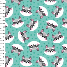 Sintético Doll Guaxinim Poá Fundo Verde Água - Meia Tigela 50cm x 1,36mt Sintético Doll Guaxinim Poá Fundo Verde Água - Meia Tigela 50cm x 1,36mt