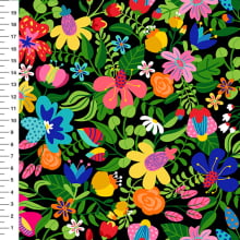 Sintético Doll Jardim Tropical Fundo Preto - Meia Tigela 50cm x 1,36mt Sintético Doll Jardim Tropical Fundo Preto - Meia Tigela 50cm x 1,36mt