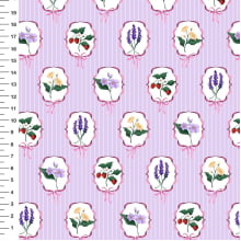 Sintético Doll Jardim Vintage Listrado Fundo Lilás - Meia Tigela 50cm x 1,36mt