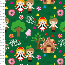 Sintético Doll João e Maria Fundo Verde Bandeira - Meia Tigela 50cm x 1,36mt