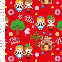 Sintético Doll João e Maria Fundo Vermelho - Meia Tigela 50cm x 1,36mt Sintético Doll João e Maria Fundo Vermelho - Meia Tigela 50cm x 1,36mt