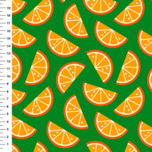 Sintético Doll Laranjas Fatias Fundo Verde - Meia Tigela 50cm x 1,36mt Sintético Doll Laranjas Fatias Fundo Verde - Meia Tigela 50cm x 1,36mt