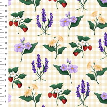 Sintético Doll Lavanda e Morangos Xadrez Amarelo - Meia Tigela 50cm x 1,36mt Sintético Doll Lavanda e Morangos Xadrez Amarelo - Meia Tigela 50cm x 1,36mt