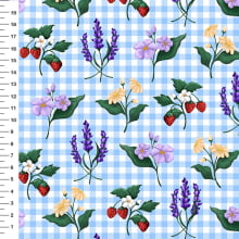Sintético Doll Lavanda e Morangos Xadrez Azul - Meia Tigela 50cm x 1,36mt Sintético Doll Lavanda e Morangos Xadrez Azul - Meia Tigela 50cm x 1,36mt