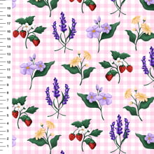Sintético Doll Lavanda e Morangos Xadrez Rosa - Meia Tigela 50cm x 1,36mt Sintético Doll Lavanda e Morangos Xadrez Rosa - Meia Tigela 50cm x 1,36mt