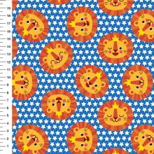 Sintético Doll Leõezinhos Estrelas Brancas Fundo Azul - Meia Tigela 50cm x 1,36mt Sintético Doll Leõezinhos Estrelas Brancas Fundo Azul - Meia Tigela 50cm x 1,36mt
