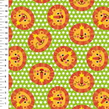 Sintético Doll Leõezinhos Estrelas Brancas Fundo Verde - Meia Tigela 50cm x 1,36mt Sintético Doll Leõezinhos Estrelas Brancas Fundo Verde - Meia Tigela 50cm x 1,36mt