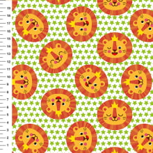 Sintético Doll Leõezinhos Estrelas Verdes Fundo Branco - Meia Tigela 50cm x 1,36mt Sintético Doll Leõezinhos Estrelas Verdes Fundo Branco - Meia Tigela 50cm x 1,36mt