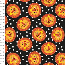 Sintético Doll Leõezinhos Poá Fundo Preto - Meia Tigela 50cm x 1,36mt Sintético Doll Leõezinhos Poá Fundo Preto - Meia Tigela 50cm x 1,36mt