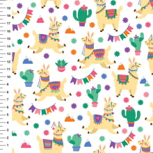 Sintético Doll Lhamas Bandeirinhas Fundo Branco - Meia Tigela 50cm x 1,36mt Sintético Doll Lhamas Bandeirinhas Fundo Branco - Meia Tigela 50cm x 1,36mt