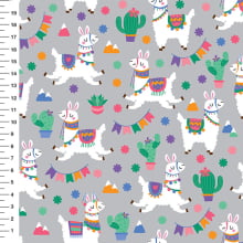 Sintético Doll Lhamas Bandeirinhas Fundo Cinza - Meia Tigela 50cm x 1,36mt Sintético Doll Lhamas Bandeirinhas Fundo Cinza - Meia Tigela 50cm x 1,36mt