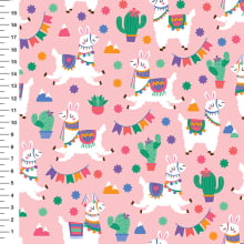 Sintético Doll Lhamas Bandeirinhas Fundo Rosa - Meia Tigela 50cm x 1,36mt Sintético Doll Lhamas Bandeirinhas Fundo Rosa - Meia Tigela 50cm x 1,36mt