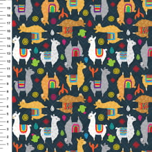 Sintético Doll Lhamas Étnicas Fundo Azul Marinho - Meia Tigela 50cm x 1,36mt Sintético Doll Lhamas Étnicas Fundo Azul Marinho - Meia Tigela 50cm x 1,36mt