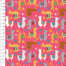 Sintético Doll Lhamas Étnicas Poá Fundo Pink - Meia Tigela 50cm x 1,36mt Sintético Doll Lhamas Étnicas Poá Fundo Pink - Meia Tigela 50cm x 1,36mt