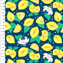 Sintético Doll Limões Kawaii Fundo Azul Marinho - Meia Tigela 50cm x 1,36mt Sintético Doll Limões Kawaii Fundo Azul Marinho - Meia Tigela 50cm x 1,36mt