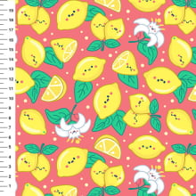 Sintético Doll Limões Kawaii Fundo Coral - Meia Tigela 50cm x 1,36mt Sintético Doll Limões Kawaii Fundo Coral - Meia Tigela 50cm x 1,36mt