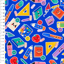 Sintético Doll Material Escolar Adesivos Fundo Azul - Meia Tigela 50cm x 1,36mt
