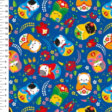 Sintético Doll Matrioska Gatinhos Fundo Azul - Meia Tigela 50cm x 1,36mt Sintético Doll Matrioska Gatinhos Fundo Azul - Meia Tigela 50cm x 1,36mt