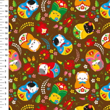 Sintético Doll Matrioska Gatinhos Fundo Marrom - Meia Tigela 50cm x 1,36mt Sintético Doll Matrioska Gatinhos Fundo Marrom - Meia Tigela 50cm x 1,36mt