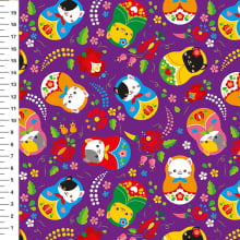 Sintético Doll Matrioska Gatinhos Fundo Roxo - Meia Tigela 50cm x 1,36mt Sintético Doll Matrioska Gatinhos Fundo Roxo - Meia Tigela 50cm x 1,36mt
