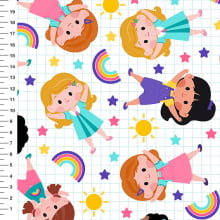 Sintético Doll Meninas Arco-Íris Fundo Branco - Meia Tigela 50cm x 1,36mt Sintético Doll Meninas Arco-Íris Fundo Branco - Meia Tigela 50cm x 1,36mt