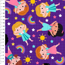 Sintético Doll Meninas Arco-Íris Fundo Roxo - Meia Tigela 50cm x 1,36mt Sintético Doll Meninas Arco-Íris Fundo Roxo - Meia Tigela 50cm x 1,36mt