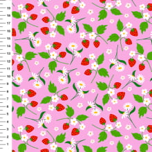 Sintético Doll Morangos e Margaridas Fundo Rosa - Meia Tigela 50cm x 1,36mt Sintético Doll Morangos e Margaridas Fundo Rosa - Meia Tigela 50cm x 1,36mt