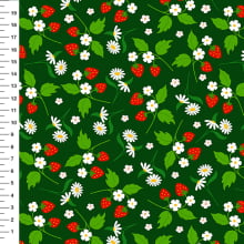 Sintético Doll Morangos e Margaridas Fundo Verde Escuro - Meia Tigela 50cm x 1,36mt Sintético Doll Morangos e Margaridas Fundo Verde Escuro - Meia Tigela 50cm x 1,36mt