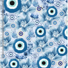 Sintético Doll Olho Grego Borboletas 50cm x 1,36mt