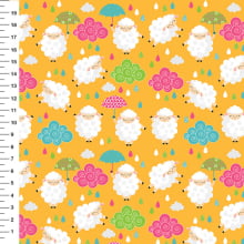Sintético Doll Ovelhinhas Guarda-Chuva Fundo Amarelo - Meia Tigela 50cm x 1,36mt Sintético Doll Ovelhinhas Guarda-Chuva Fundo Amarelo - Meia Tigela 50cm x 1,36mt