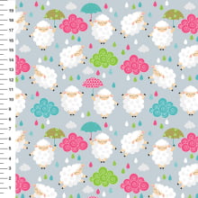 Sintético Doll Ovelhinhas Guarda-Chuva Fundo Cinza Claro - Meia Tigela 50cm x 1,36mt Sintético Doll Ovelhinhas Guarda-Chuva Fundo Cinza Claro - Meia Tigela 50cm x 1,36mt