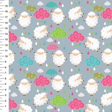 Sintético Doll Ovelhinhas Guarda-Chuva Fundo Cinza - Meia Tigela 50cm x 1,36mt Sintético Doll Ovelhinhas Guarda-Chuva Fundo Cinza - Meia Tigela 50cm x 1,36mt