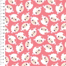 Sintético Doll Ovelhinhas Laço Poá Fundo Coral - Meia Tigela 50cm x 1,36mt Sintético Doll Ovelhinhas Laço Poá Fundo Coral - Meia Tigela 50cm x 1,36mt