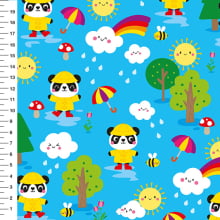 Sintético Doll Panda Capa de Chuva Fundo Azul - Meia Tigela 50cm x 1,36mt Sintético Doll Panda Capa de Chuva Fundo Azul - Meia Tigela 50cm x 1,36mt
