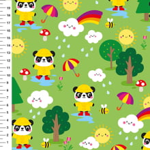 Sintético Doll Panda Capa de Chuva Fundo Verde - Meia Tigela 50cm x 1,36mt Sintético Doll Panda Capa de Chuva Fundo Verde - Meia Tigela 50cm x 1,36mt