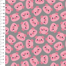 Sintético Doll Porquinhos Poá Fundo Cinza - Meia Tigela 50cm x 1,36mt Sintético Doll Porquinhos Poá Fundo Cinza - Meia Tigela 50cm x 1,36mt