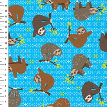 Sintético Doll Preguiças no Galho Fundo Azul Claro - Meia Tigela 50cm x 1,36mt Sintético Doll Preguiças no Galho Fundo Azul Claro - Meia Tigela 50cm x 1,36mt