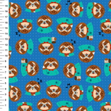 Sintético Doll Preguiças Poá Fundo Azul - Meia Tigela 50cm x 1,36mt Sintético Doll Preguiças Poá Fundo Azul - Meia Tigela 50cm x 1,36mt