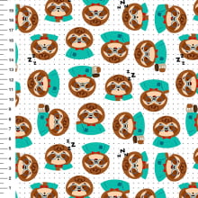 Sintético Doll Preguiças Poá Fundo Branco - Meia Tigela 50cm x 1,36mt Sintético Doll Preguiças Poá Fundo Branco - Meia Tigela 50cm x 1,36mt