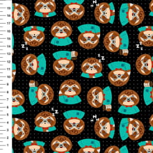Sintético Doll Preguiças Poá Fundo Preto - Meia Tigela 50cm x 1,36mt Sintético Doll Preguiças Poá Fundo Preto - Meia Tigela 50cm x 1,36mt
