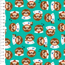 Sintético Doll Preguiças Poá Fundo Verde Água - Meia Tigela 50cm x 1,36mt Sintético Doll Preguiças Poá Fundo Verde Água - Meia Tigela 50cm x 1,36mt