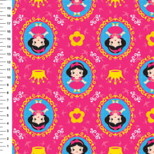 Sintético Doll Princesa Medalhão Fundo Pink - Meia Tigela 50cm x 1,36mt Sintético Doll Princesa Medalhão Fundo Pink - Meia Tigela 50cm x 1,36mt
