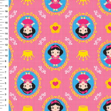 Sintético Doll Princesa Medalhão Fundo Rosa - Meia Tigela 50cm x 1,36mt Sintético Doll Princesa Medalhão Fundo Rosa - Meia Tigela 50cm x 1,36mt