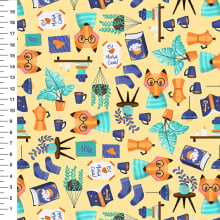 Sintético Doll Raposa Cozy Fundo Amarelo - Meia Tigela 50cm x 1,36mt Sintético Doll Raposa Cozy Fundo Amarelo - Meia Tigela 50cm x 1,36mt