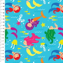 Sintético Doll Sereias Fundo Azul - Meia Tigela 50cm x 1,36mt Sintético Doll Sereias Fundo Azul - Meia Tigela 50cm x 1,36mt