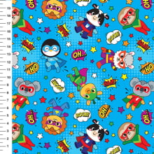 Sintético Doll Super Bichinhos Fundo Azul - Meia Tigela 50cm x 1,36mt Sintético Doll Super Bichinhos Fundo Azul - Meia Tigela 50cm x 1,36mt