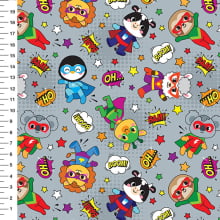 Sintético Doll Super Bichinhos Fundo Cinza - Meia Tigela 50cm x 1,36mt Sintético Doll Super Bichinhos Fundo Cinza - Meia Tigela 50cm x 1,36mt